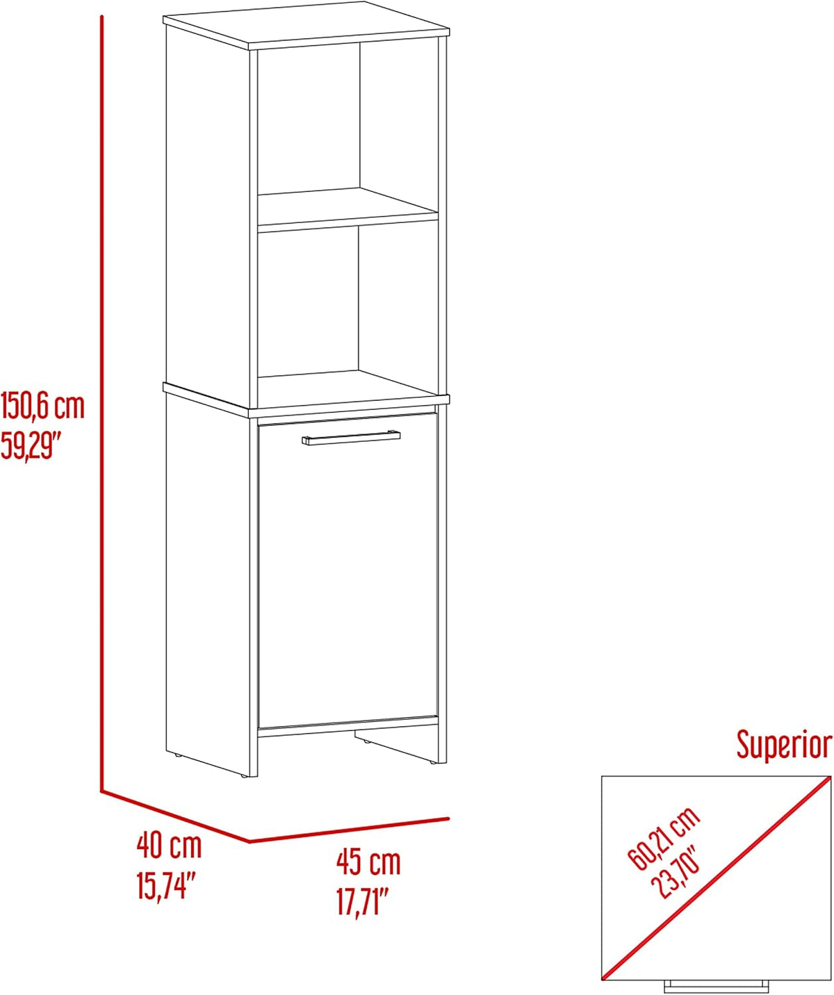 59" Tall Kitchen Pantry with Open Shelving & Cabinet - White