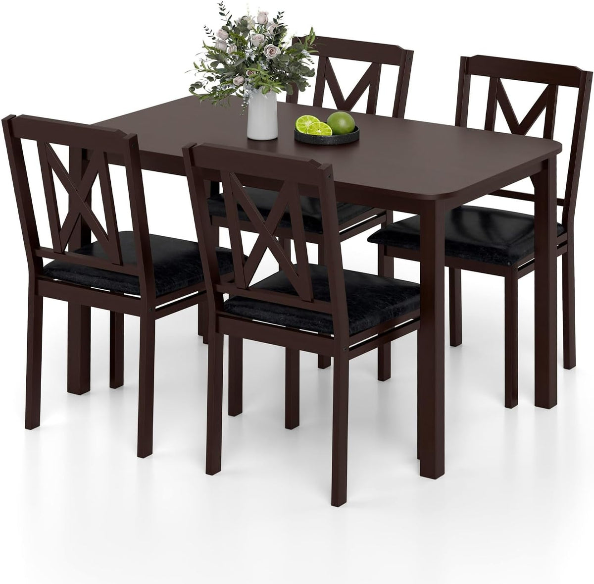 Giantex 5-Piece Dining Table Set for 4, 47" Rectangular Kitchen Table & 4 Chairs with Rubber Wood Legs, Upholstered Seat, Space-Saving Dinette Set for Small Spaces, Living Room, Apartment, Restaurant