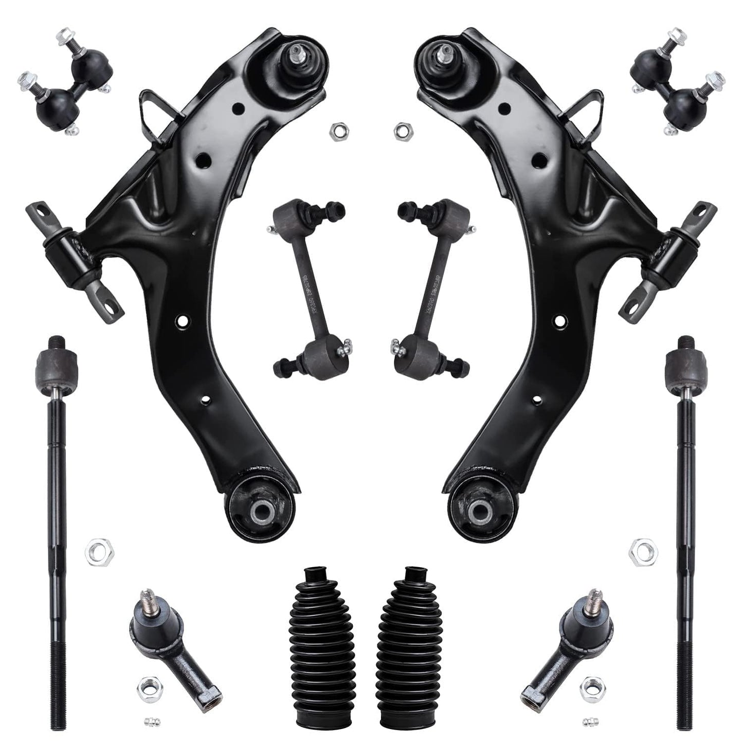 Detroit Axle - 12pc Front End Suspension Kit for Hyundai Elantra 01-06, Lower Control Arms w/Ball Joint Tie Rods Boot Front and