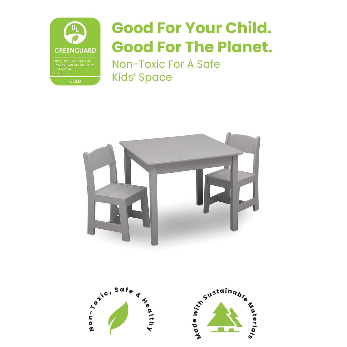 Delta Children MySize Deluxe Toy Box - Greenguard Gold Certified, Bianca White & MySize Kids Wood Table and Chair Set (2 Chairs Included) - Ideal for Arts & Crafts
