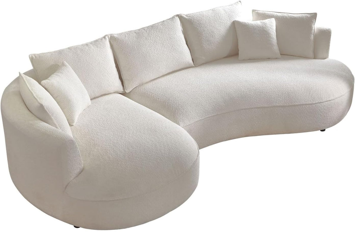 WILLIAMSPACE 124.8" Boucle Curved Sofa Couch, Modern Upholstery Cloud Sofa with Pillows, Left Hand Facing Sectional Boucle Fabric Couch for Living Room (Left-Facing,Light Cream)