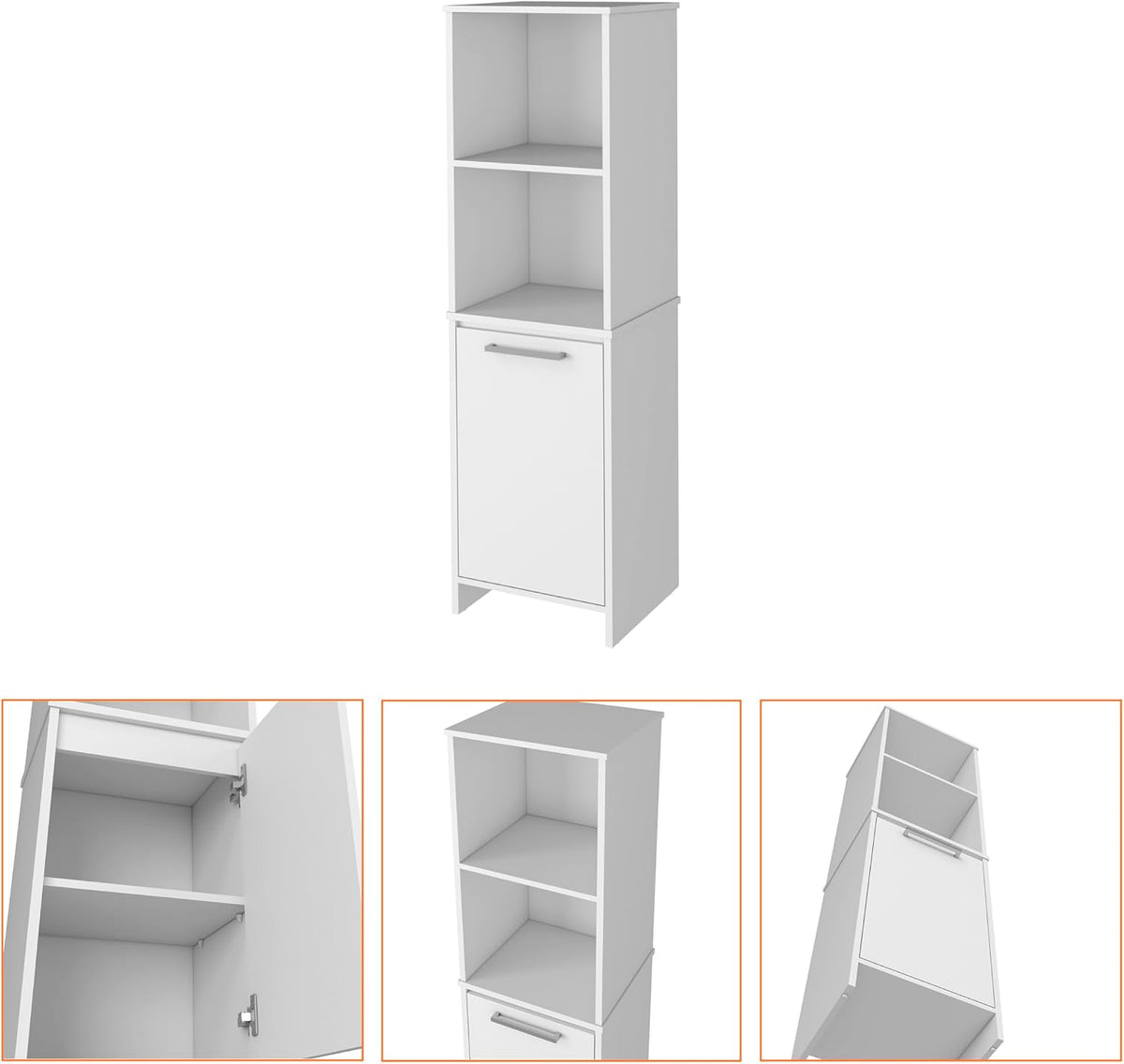 White Engineered Wood Pantry Cabinet, 4 Shelves, Single Door, Soft Close Hinges - 15.74" L x 17.71" W Kitchen Storage Solution