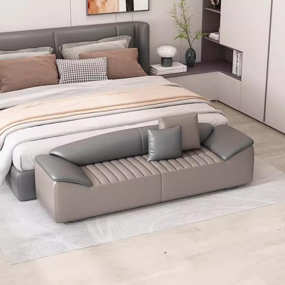 Modern Bed End Stool for Bedroom Living Room Bedside Long Bench Cloakroom Sofa Minimalist Couch Entryway(Dark Gray,Medium)
