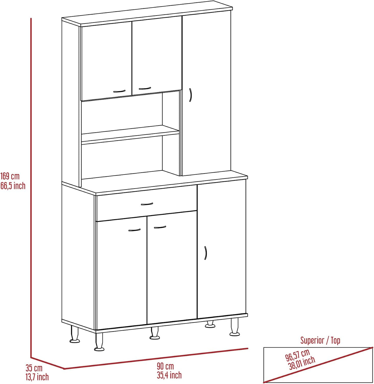 Kitchen Pantry Cabinet, Two Open Shelves, One Drawer, Multiple Cabinets, Black