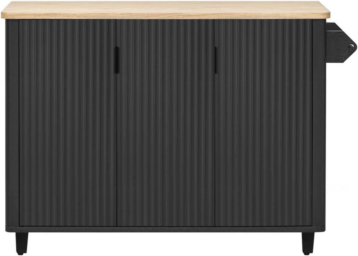Kitchen Island with Drop Leaf with Drop Leaf Height-Adjustable Shelves, Rolling Island Cart for Kitchen with Wheels Towel Rack, for Kitchen, Dining Room, Black