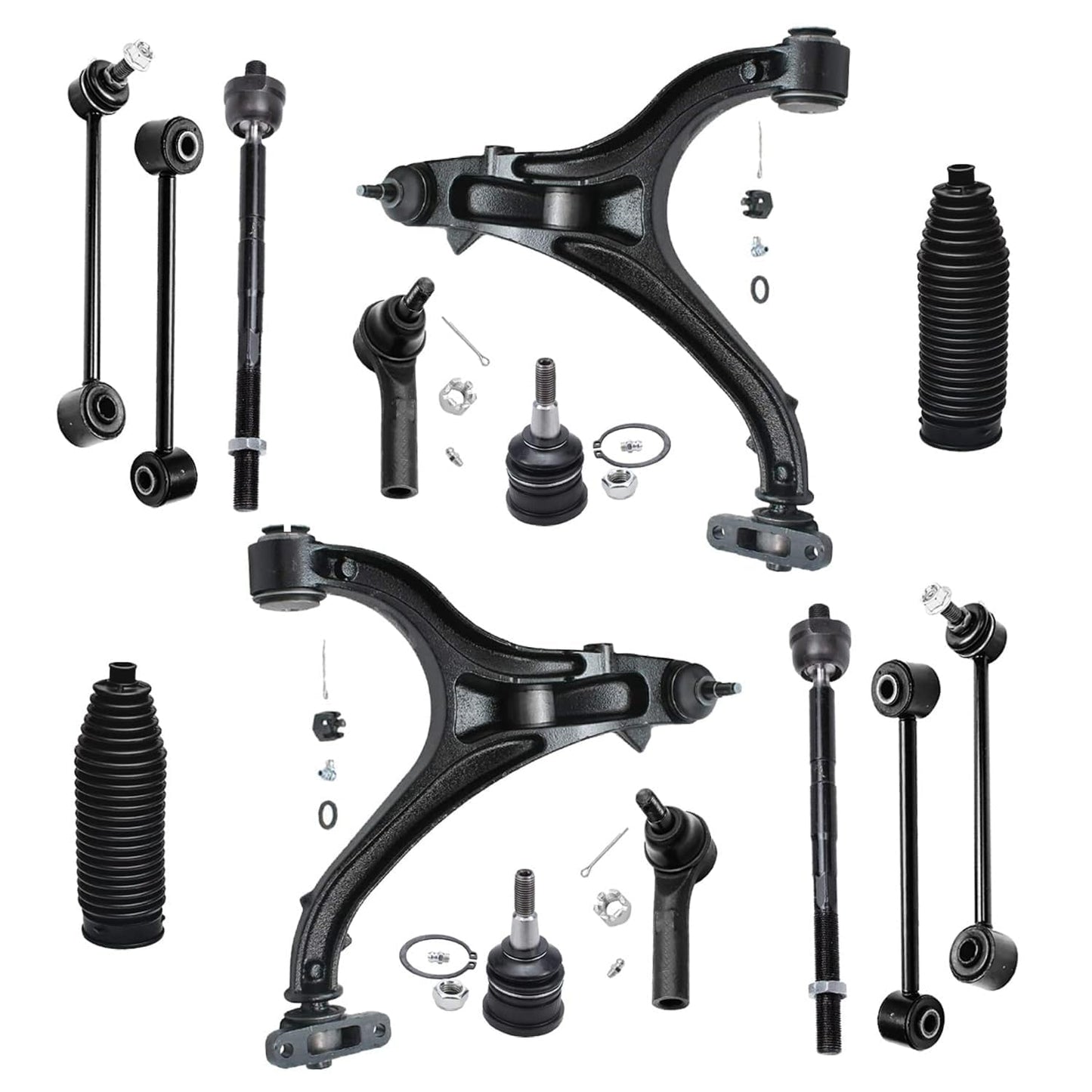 Detroit Axle - 14pc Front End Kit for 2005-2010 Jeep Grand Cherokee Commander, Lower Control Arms Tie Rods Upper Ball Joints Boo