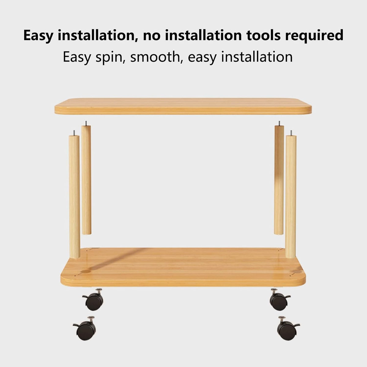 Rolling End Table with Wheels, 2-Tier 150lb Shelf, MDF Top Solid Wood Frame, Industrial Sofa/Coffee Table Wooden Color