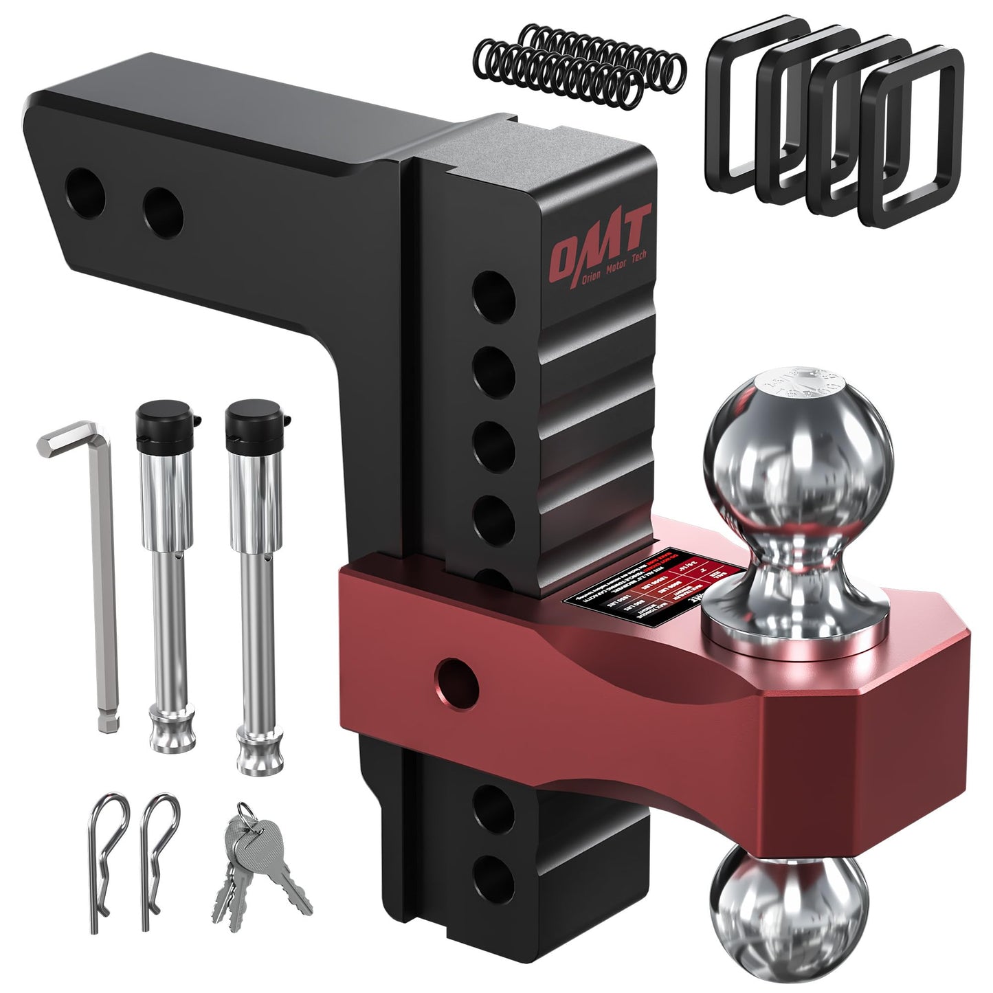 Orion Motor Tech Adjustable Trailer Hitch for 2.5 in. Receiver, Dual-Ball Mount Tow Hitch with 8 Drop/Rise 2 & 2-5/16 Balls, Dro
