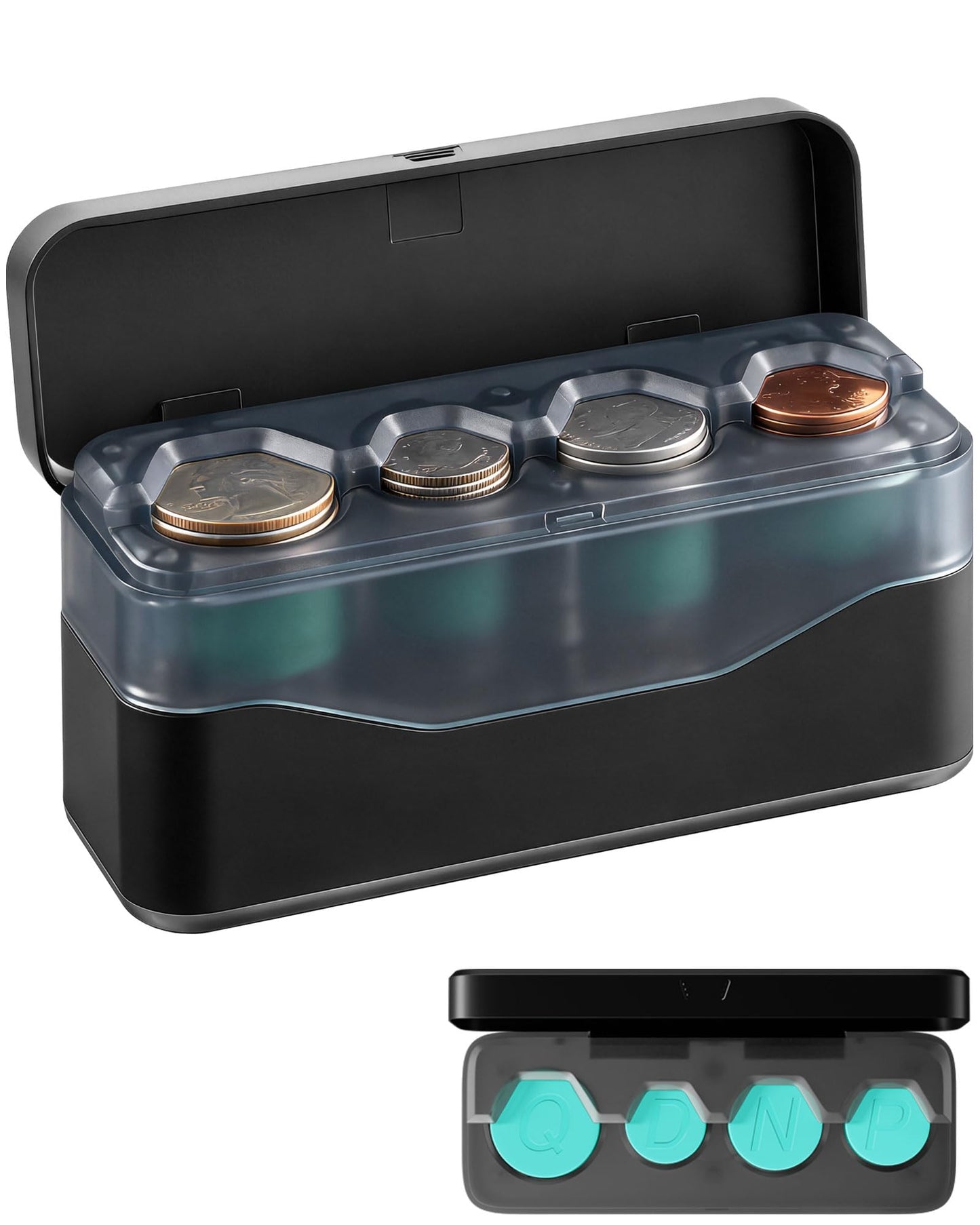 ARWING Larger Capacity Coin Holder for Car, Change Coin Organizer Compatible with Coins of Different Size, Compact & Portable Co