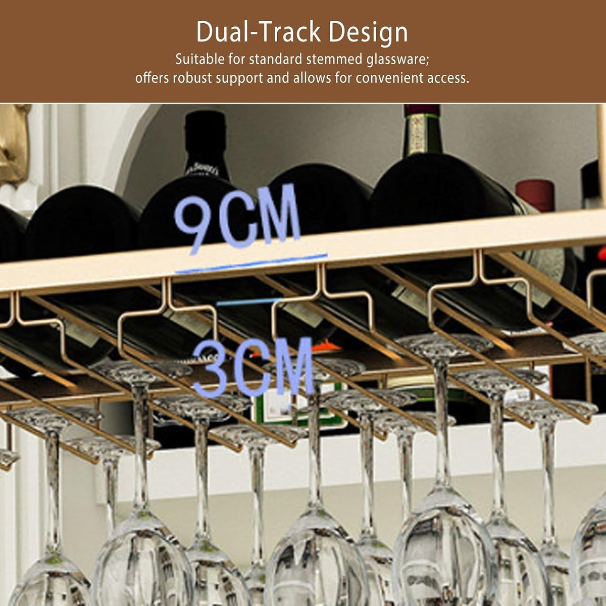Hanging Wine Glass Holder, Ceiling Bar, Wall-Mounted Rack & Storage Shelf — Red Cabinet, Display Stand, and Living Room Wall Decor Stemware(Black,100CM/39.4in)