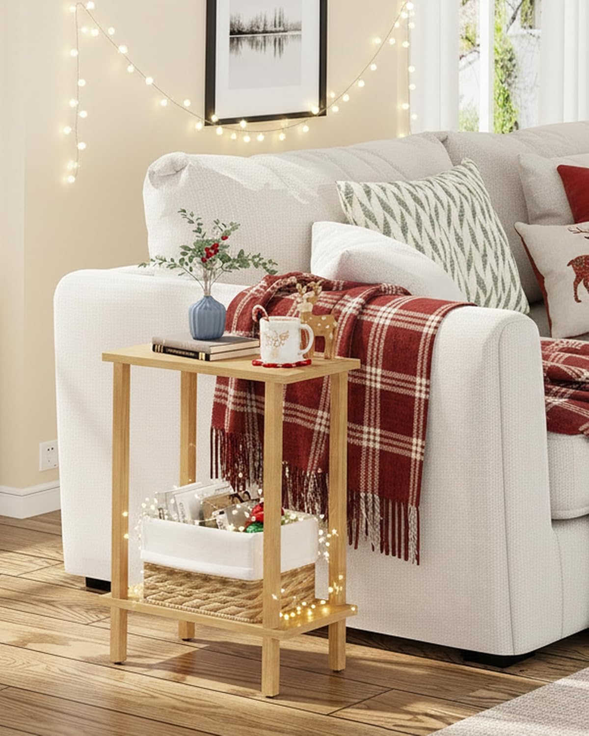 TUTOTAK Small Side Table, Narrow End Table, Skinny Sofa Table, Slim Nightstand, Couch Table, Living Room, Bed Room, Natural TB01BN062