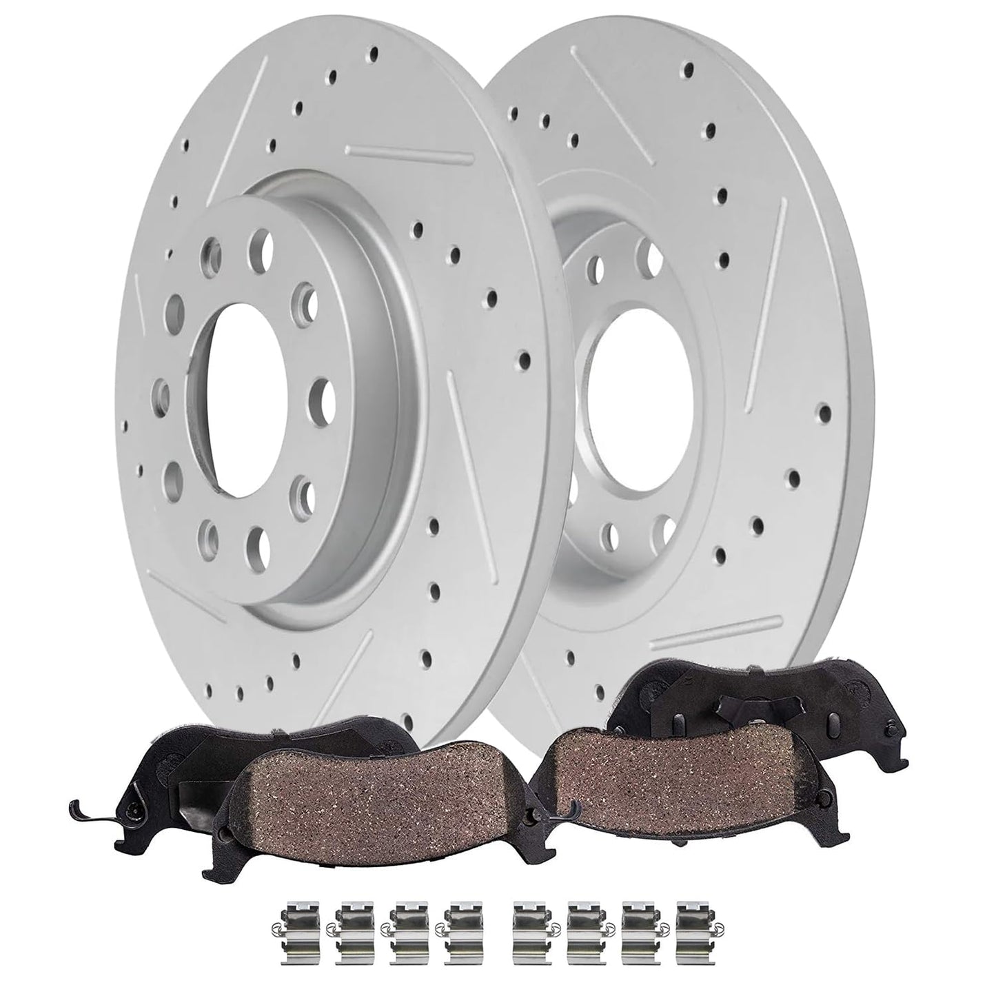 Detroit Axle - Rear Brake Kit for 2015-2017 Chrysler 200, 2014-2022 Jeep Cherokee, Drilled & Slotted Disc Brake Rotors Ceramic B