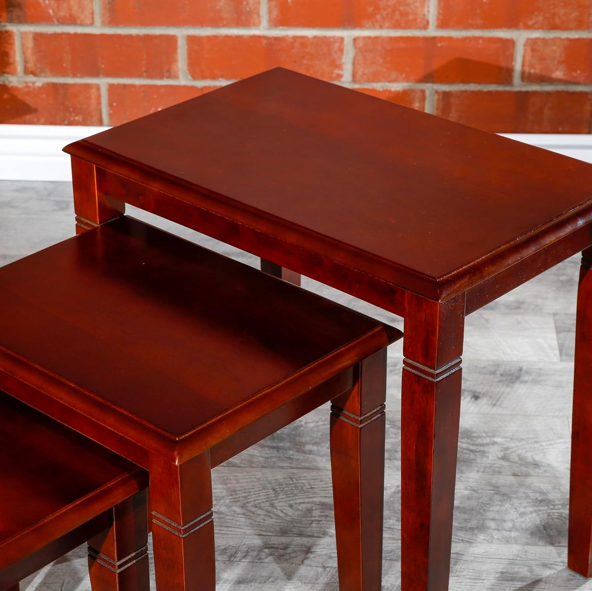 3-Piece Cherry Nesting Table Set with Tapered Legs and Carved Details | Three-piece nesting tables with tapered legs and carved details