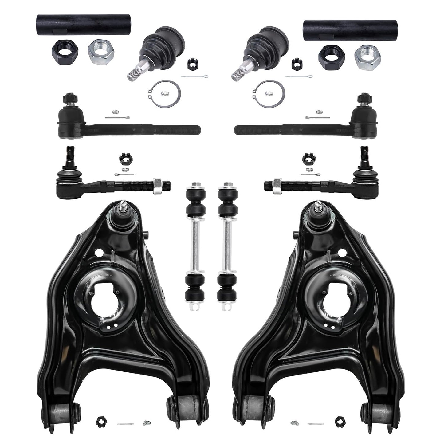 Detroit Axle - 12pc Front Suspension Kit fits 2WD ONLY 2 Lower Control Arms & Ball Joints, 4 Inner & Outer Tie Rod End Links 2 T