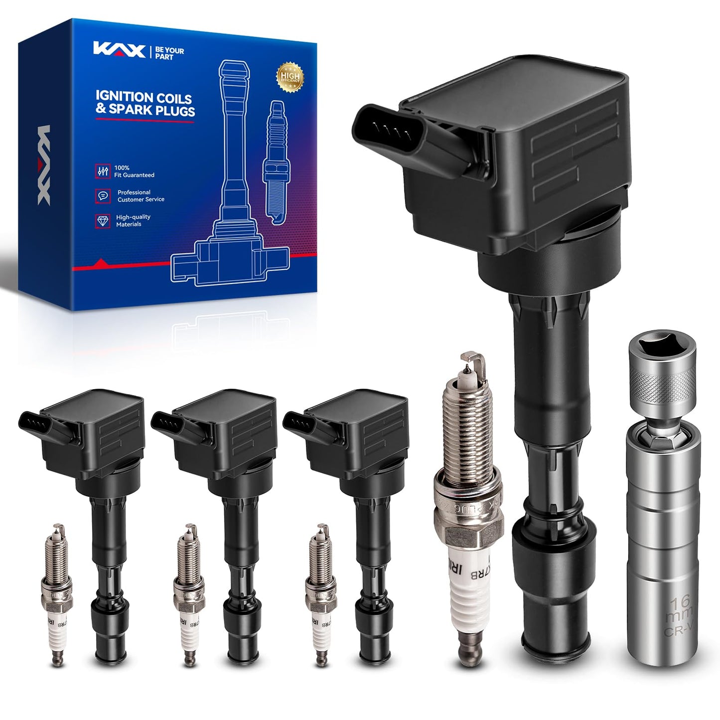 KAX Set of 4 Ignition Coil Pack & Iridium Spark Plugs w/Tool for Kia 2018 DI, Forte Koup 2017 2.0L, Hyundai 2015 Elantra 2.0L, U
