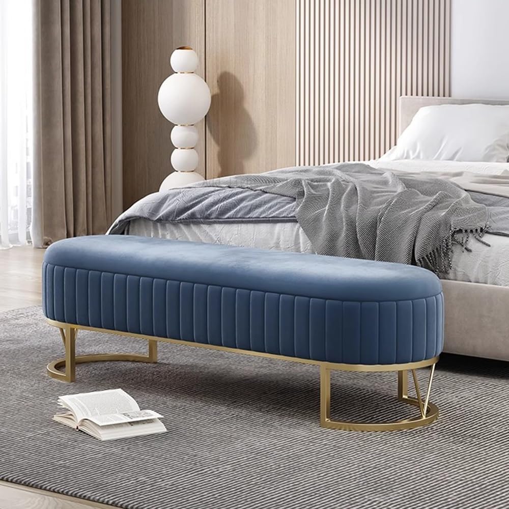 Modern Storage Bench Upholstered Bedside Stool with Metal Legs Modern for Living Room Entryway Entryway(Pink,Small)
