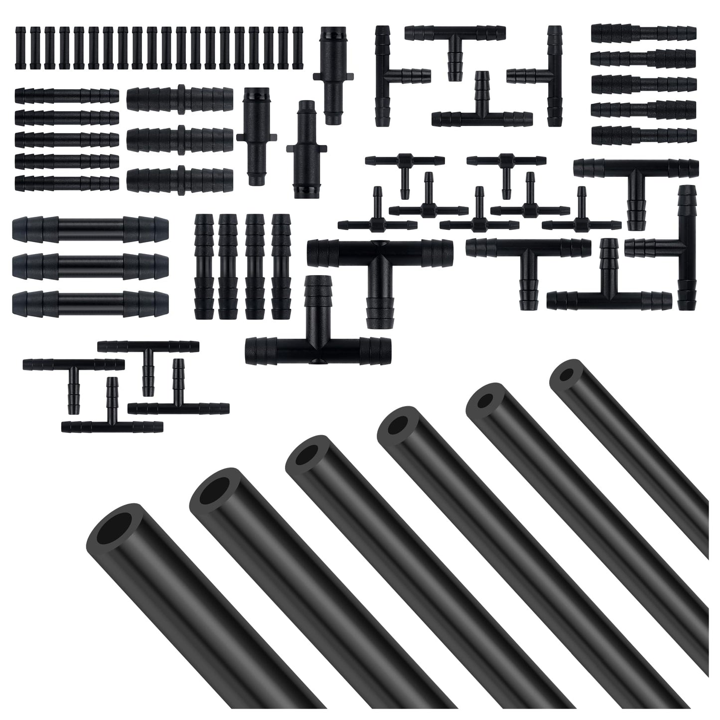 70PCS 5Ft Vacuum Line,Multipurpose Vacuum Lines Automotive+64PCS Vacuum Line Connectors,1/8 5/32 3/16 1/4 5/16 3/8 Vacuum Hose,U