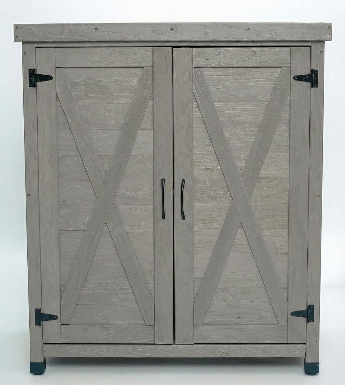 31" Weatherproof Small Storage Cabinet, Storage Cabinets with Premium Wood, Tool Cabinet with Magnetic Door for Patio & Garage, Gray