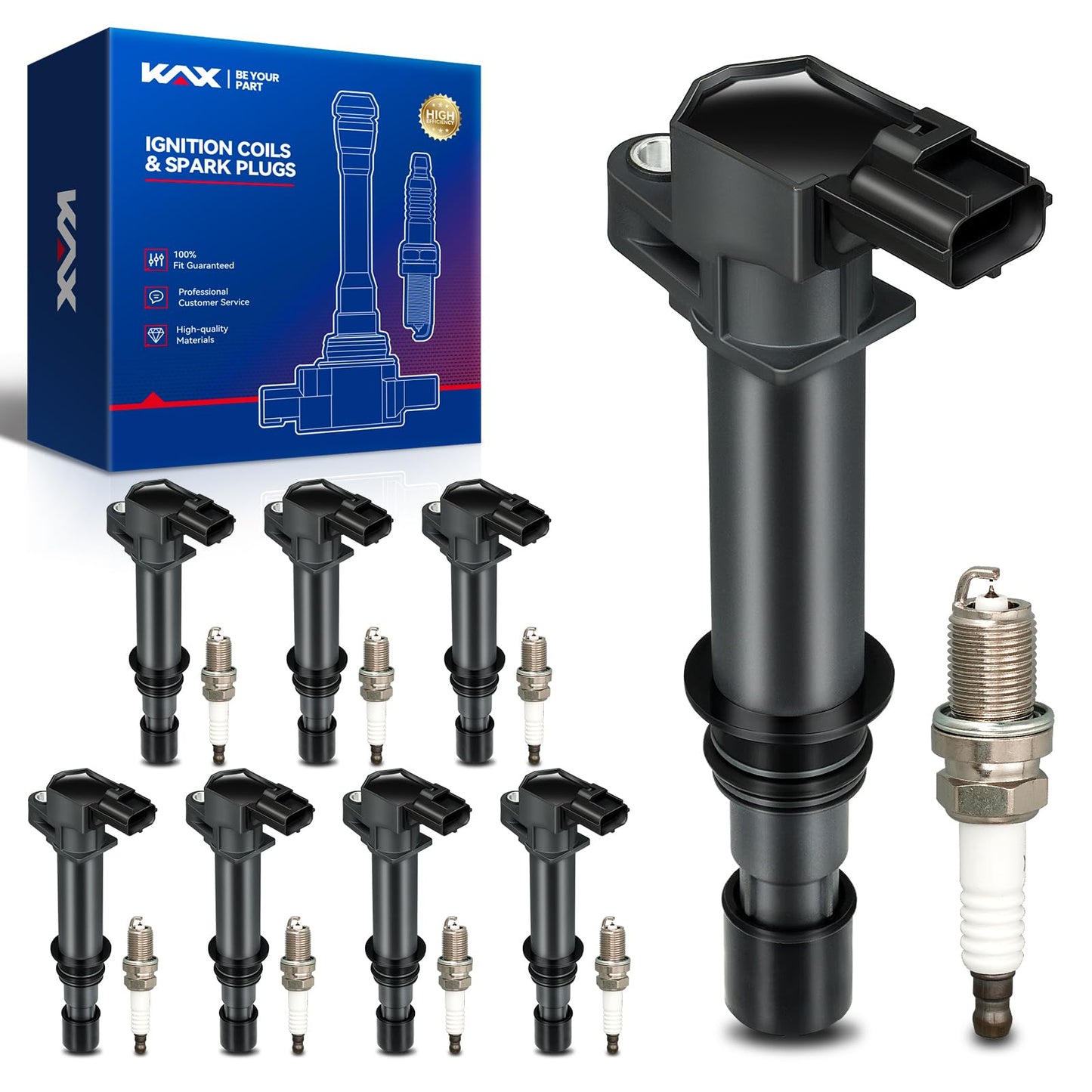 KAX 8-Pack Ignition Coils and Iridium Spark Plug Set Compatible with 2002-2008 Liberty, Grand Cherokee, 2004-2008 Dakota, 2007-2