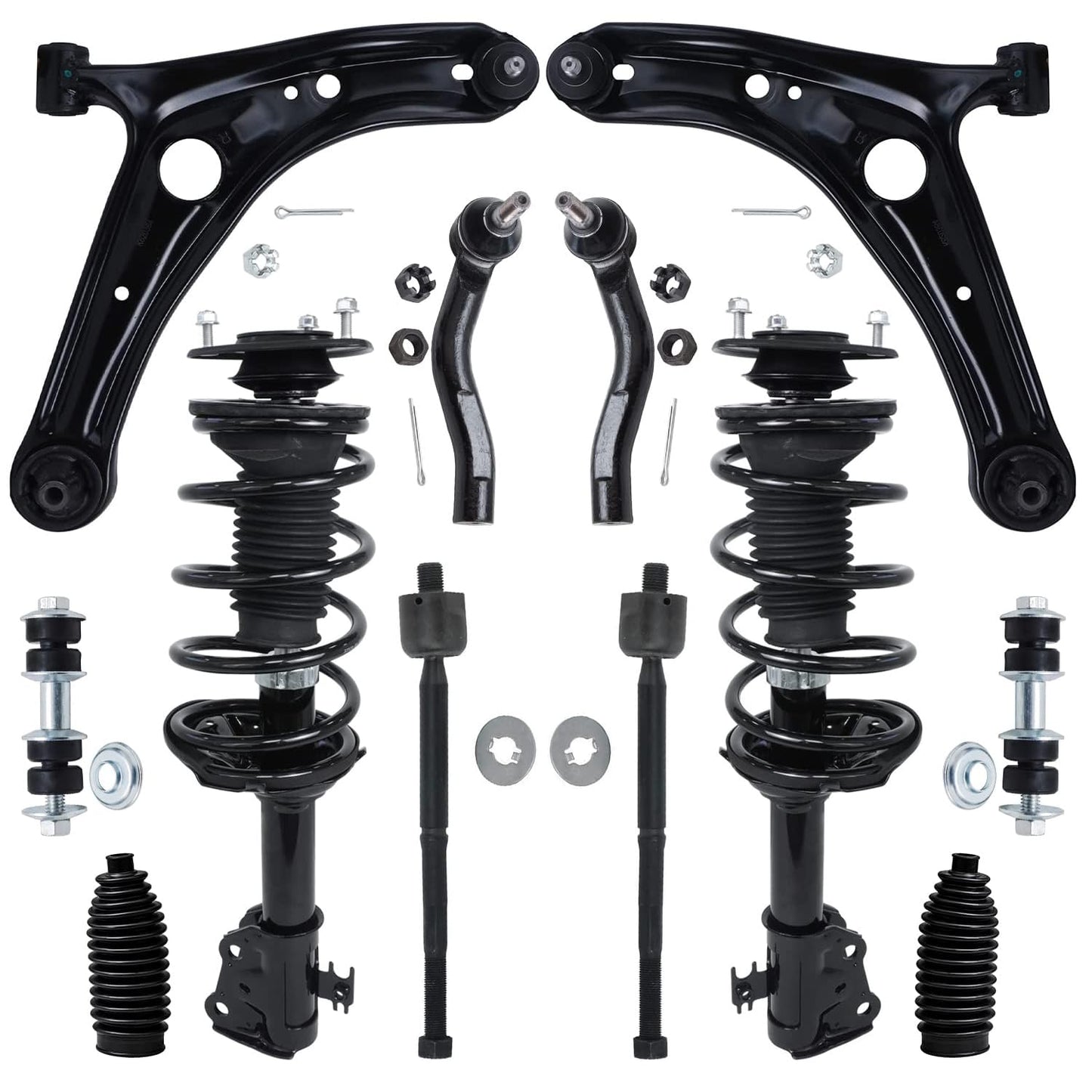 Detroit Axle - 12pc Front End Suspension Kit for Toyota Echo 00-05, Struts w/Coil Spring Lower Control Arms w/Ball Joint Tie Rod