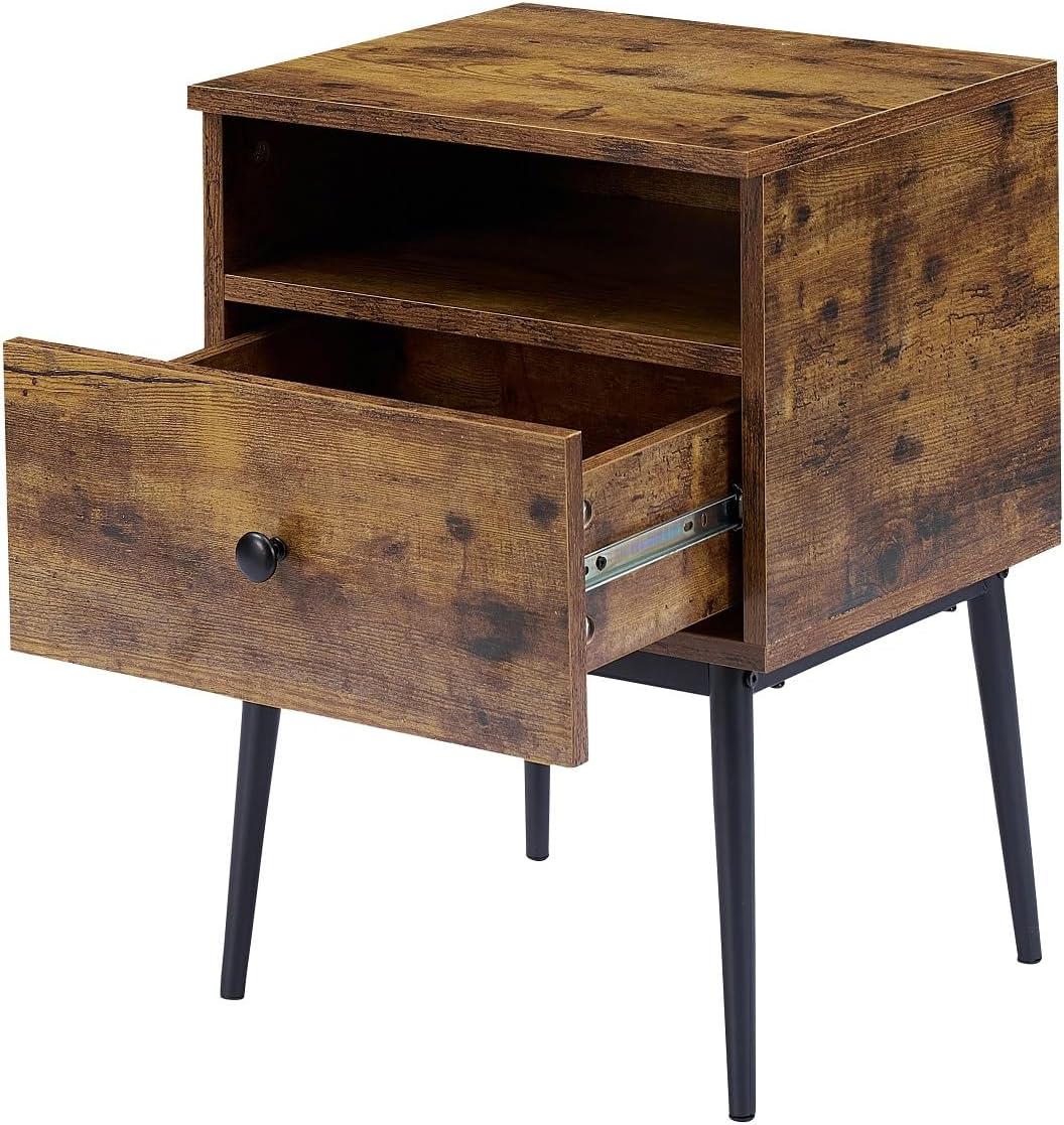 VECELO Modern Wood Night Stand,Square End Table Side Table with Drawer and Storage Space for Bedroom and Living Room