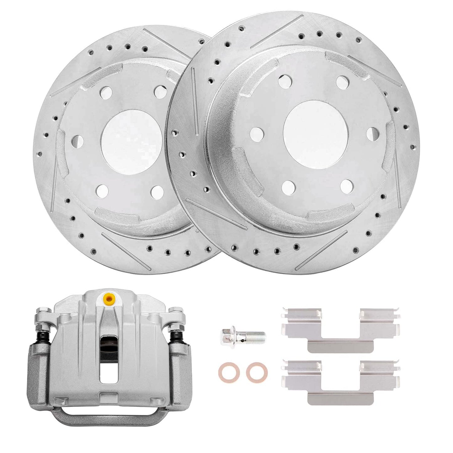 Detroit Axle - Rear Drilled Rotors Left Brake Caliper Replacement for 2003-2006 Chevrolet GMC Silverado Sierra 1500