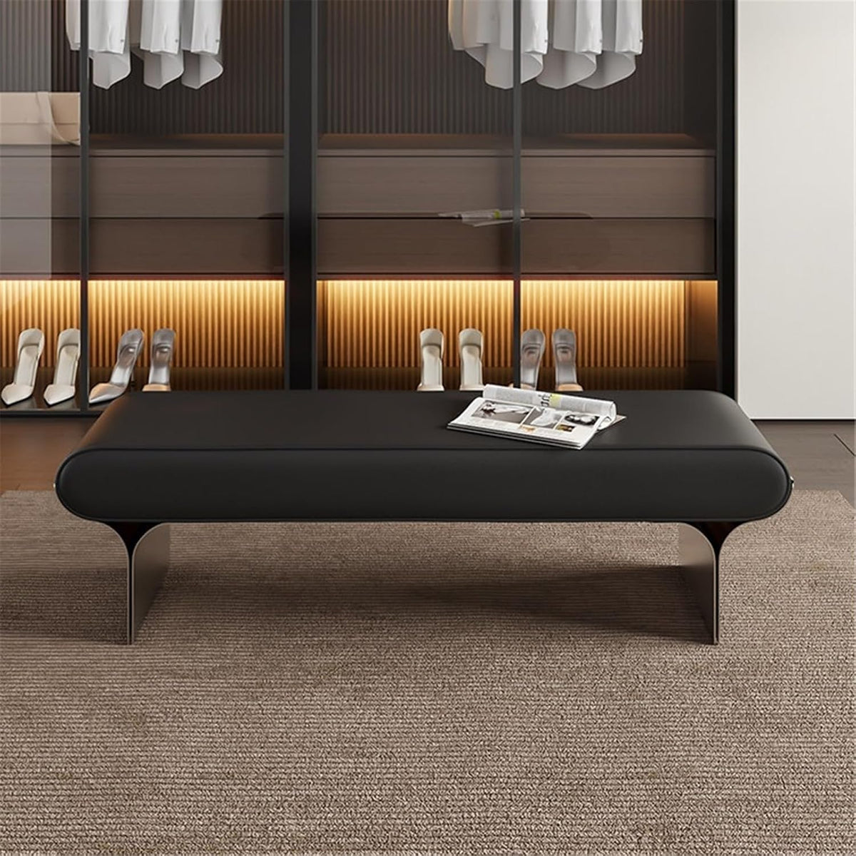 Modern Wooden Bench at The Foot of The Bed Long Beside The Suitable for Bedroom and Walk-in Closet Entryway(XL)