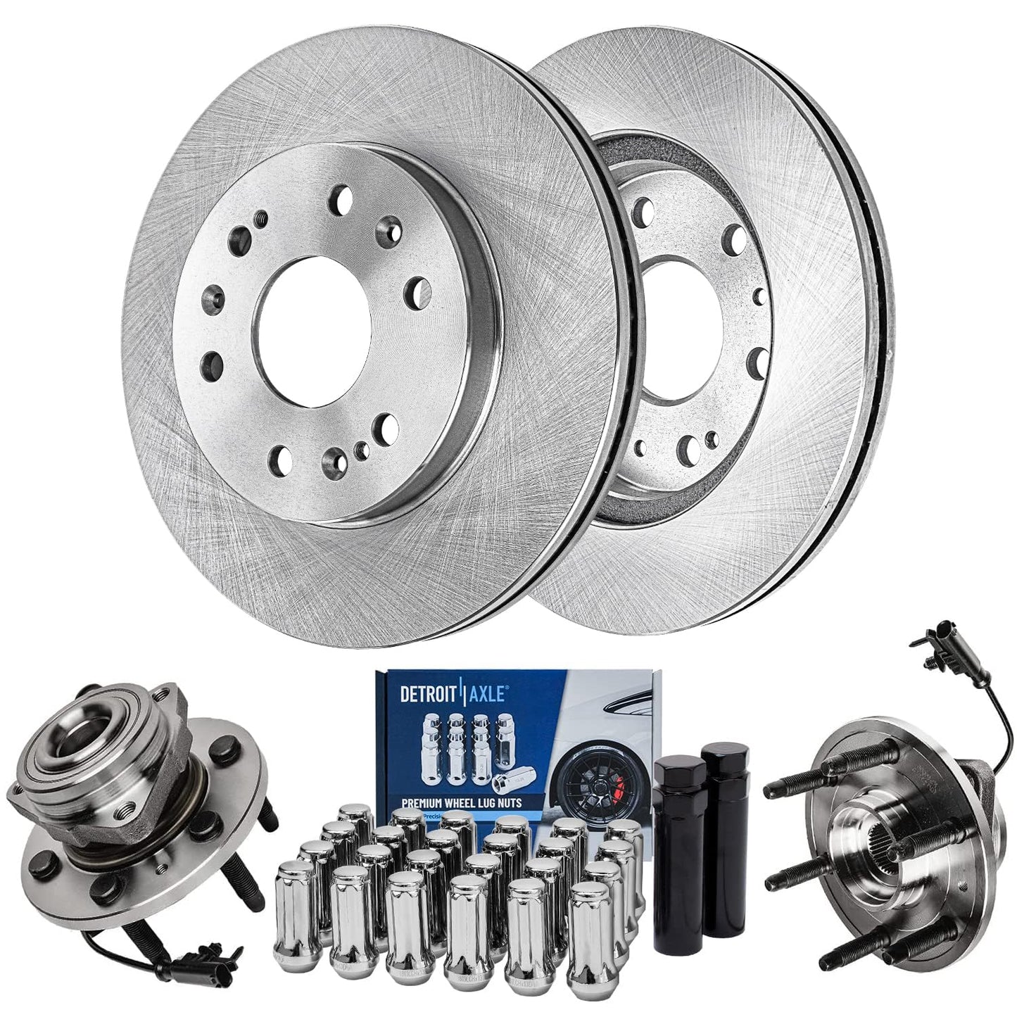 Detroit Axle - Front Disc Rotors Wheel Hubs + 24pc Lug Nuts w/keys Replacement for Suburban Silverado Sierra Yukon XL 1500 Tahoe