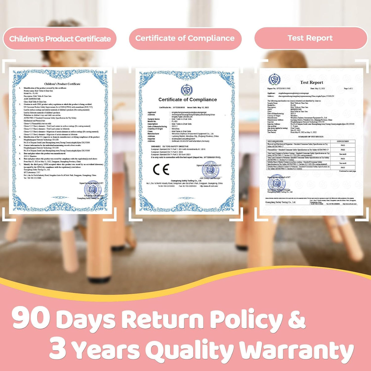 FUNLIO Kids Table and 4 Chairs Set and Adjustable Kids Chair (2pcs),Easy to Wipe Arts & Crafts Table, for Classrooms/Daycares/Homes, CPC & CE Approved (5-Piece Set) - Pink