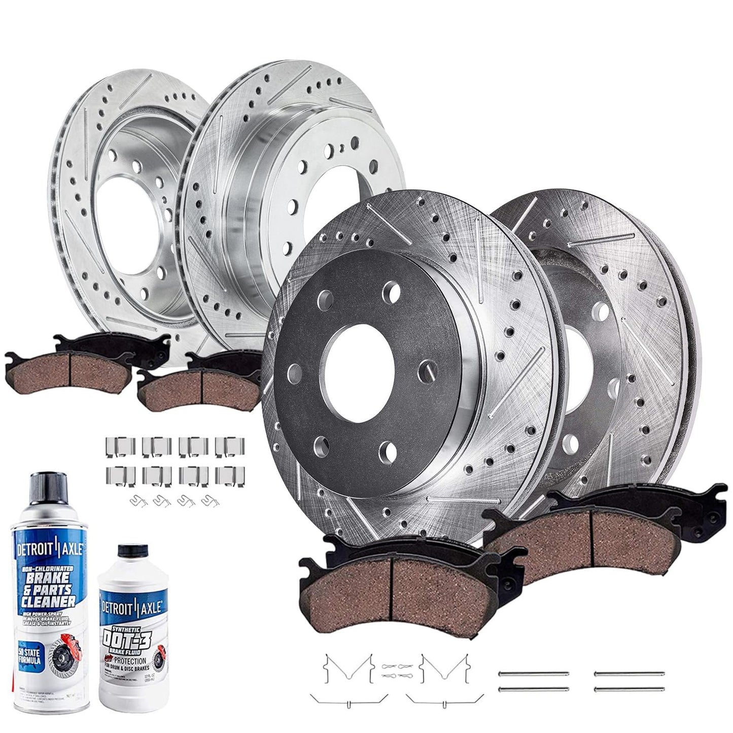 Detroit Axle - 10pc Brake Kit for 2003-2009 Toyota 4Runner, 2007-2009 FJ Cruiser Replacement Drilled & Slotted Brake Rotors Cera