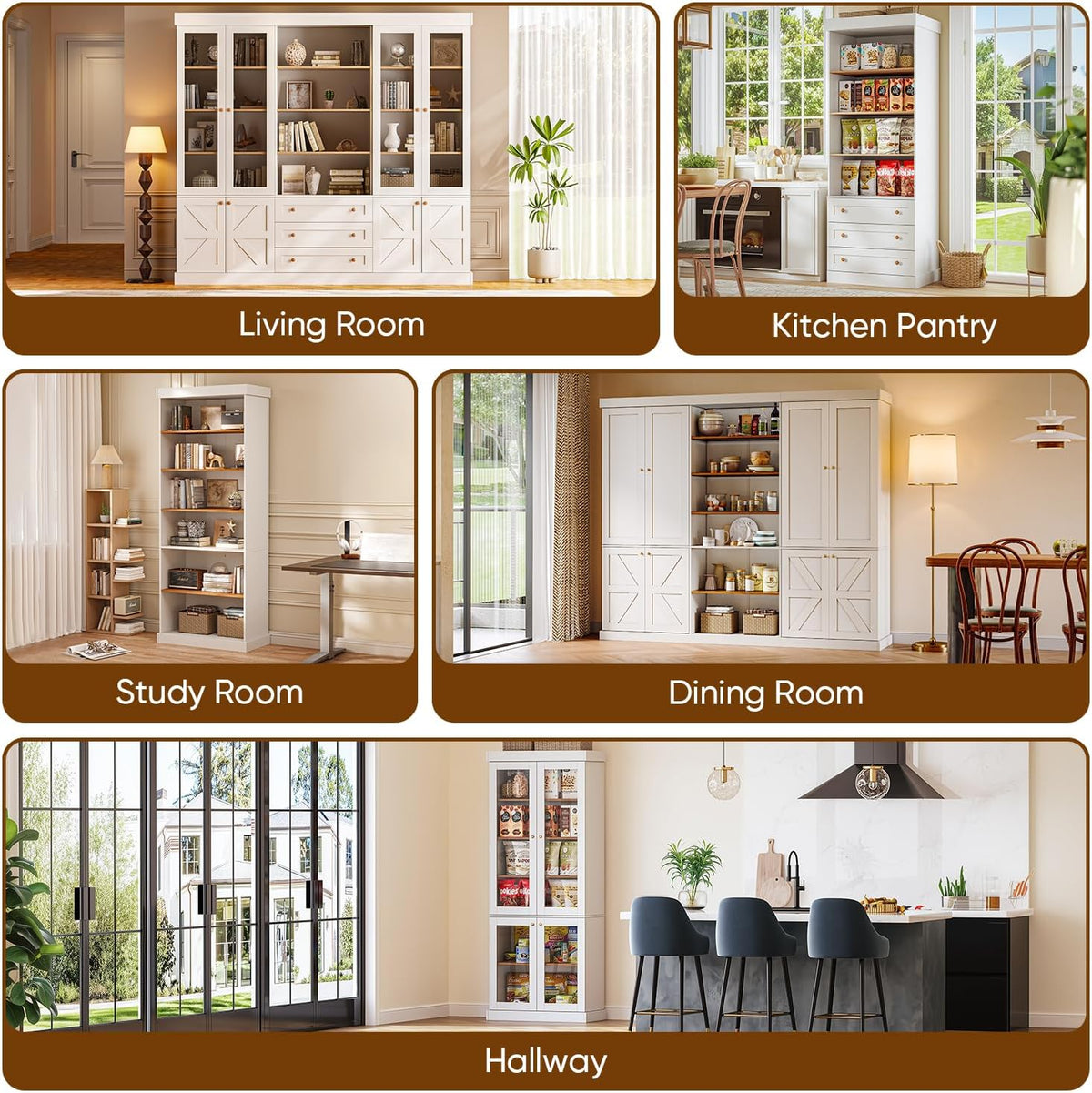 70.8" Tall Farmhouse Kitchen Pantry Cabinet with Doors, Modular Storage Cabinet with 4-Tier Adjustable Shelves, Wooden Hutch for Kitchen or Living Room, White