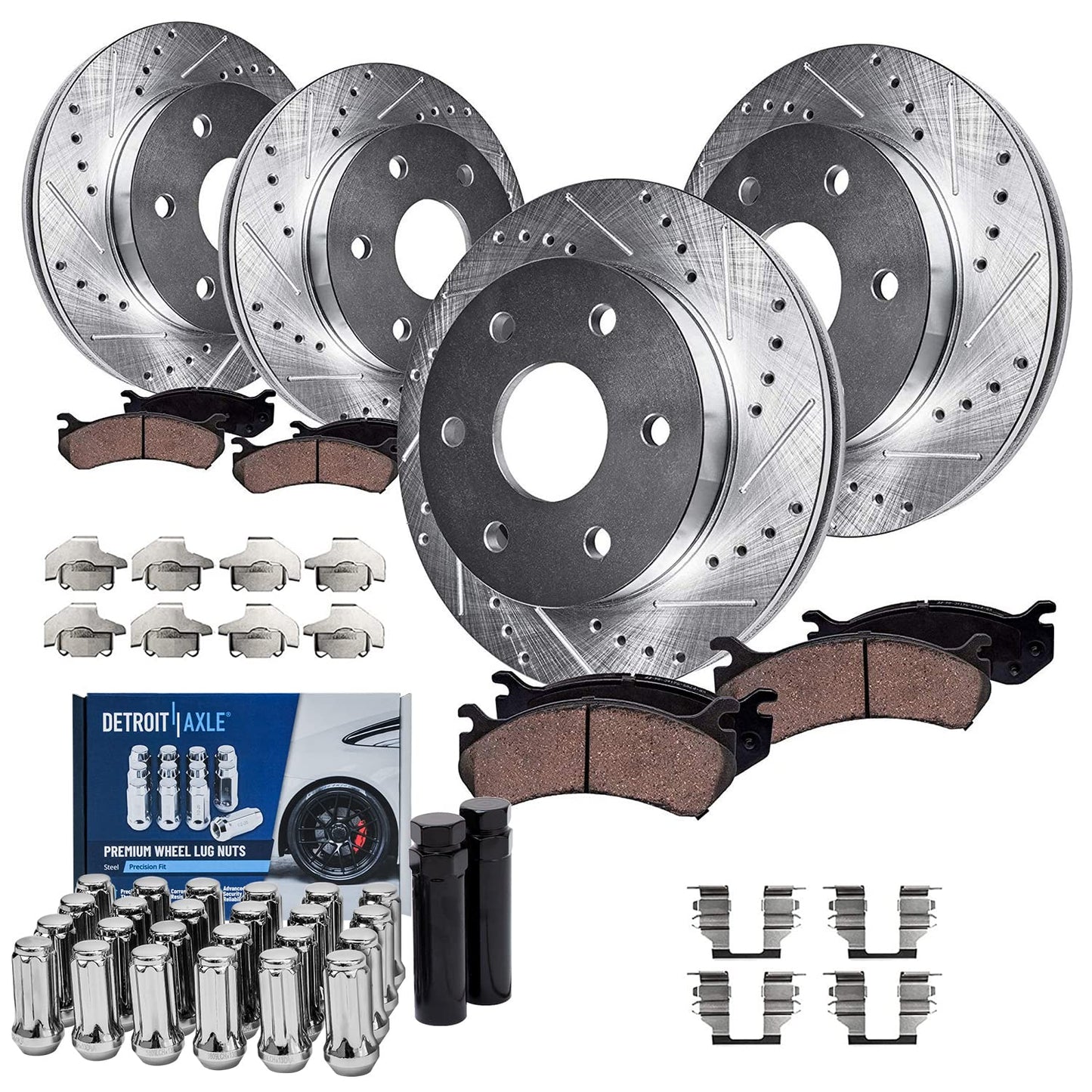 Detroit Axle - Brake Kit for Silverado Sierra 1500 Chevy Tahoe GMC Yukon, 12.01 inch Front & 12.79 inch Rear Drilled Slotted