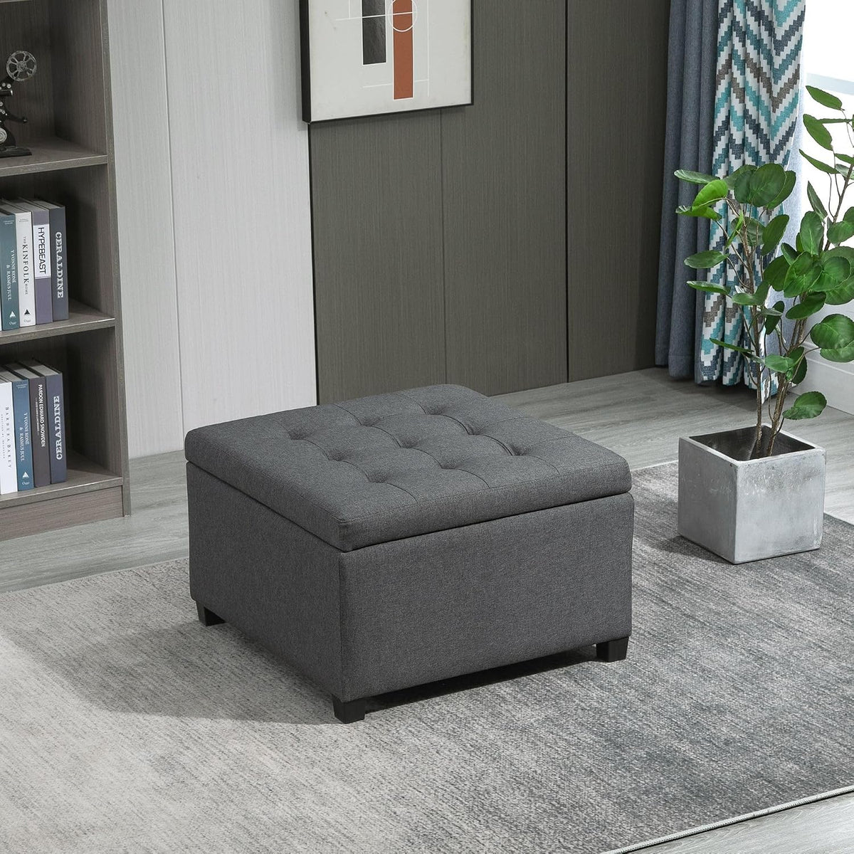Vintage Button-Tufted Storage Ottoman with Flip-Top Seat