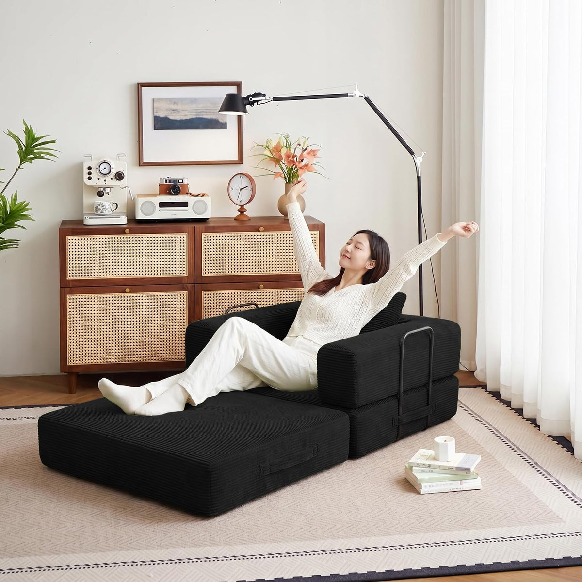 37.4in Convertible Sofa Bed, Corduroy Couch Bed, Futon Sleeper Sofa Pull Out Bed, Foldable Couch for Living Room Apartment, No Assembly Required