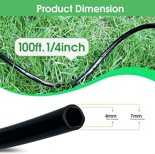 100FT 1/4 inch Drip Irrigation Tubing Distribution Hose Tube for Garden Irrigation System