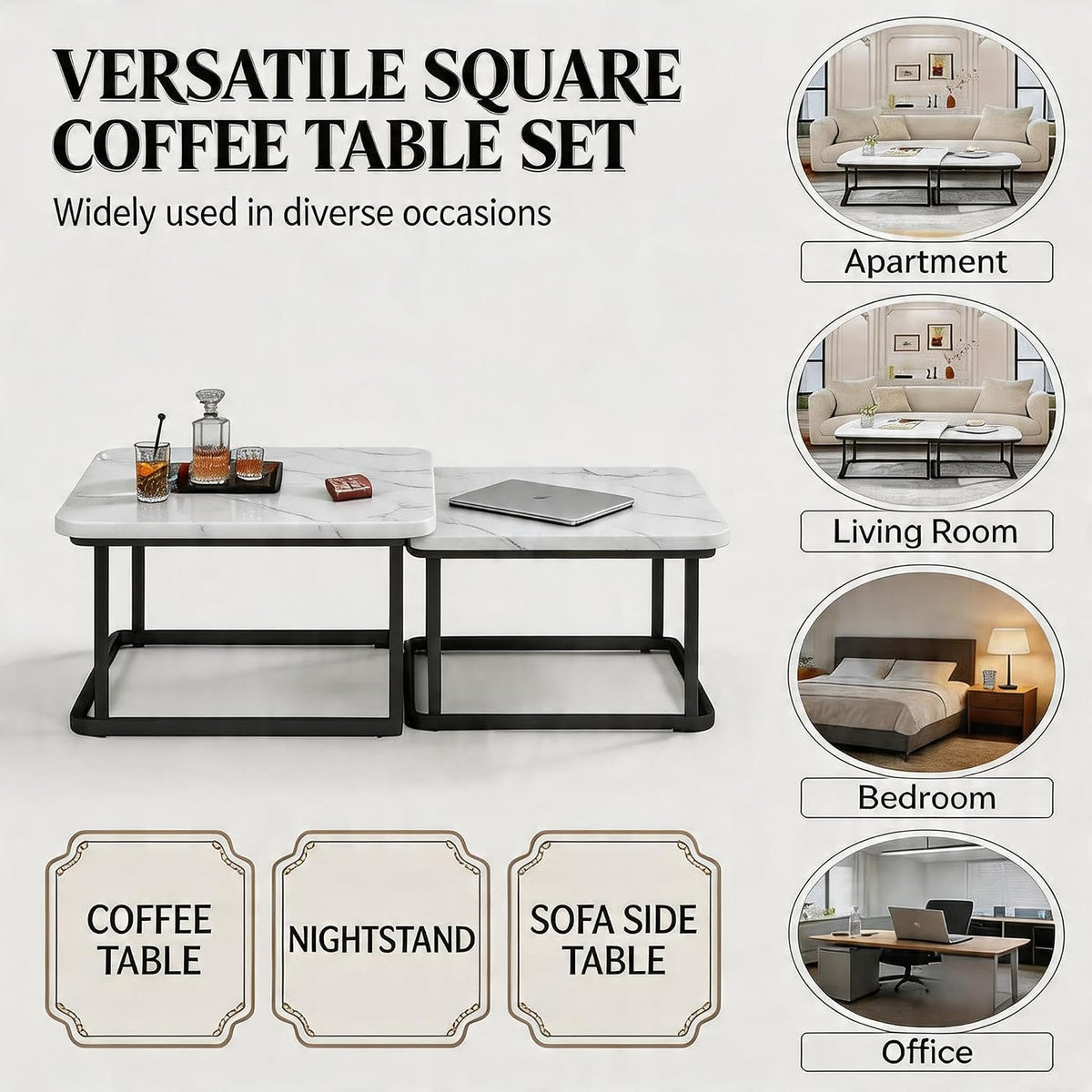 Set of 2 Nesting Coffee Tables, Space‑Saving Side Table Set,White | Stackable Design, Mid‑Century Modern Style, Multi‑Scene Usage, Ideal For Living Room, Bedroom And Balcony Decor