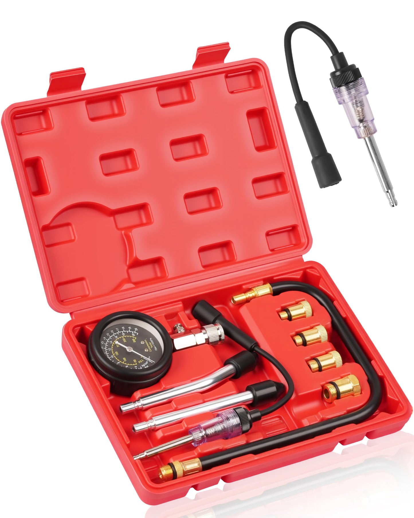 DAYUAN Professional Petrol Engine Compression Tester Kit Set for Automotives and Motorcycles (Red-Orange)