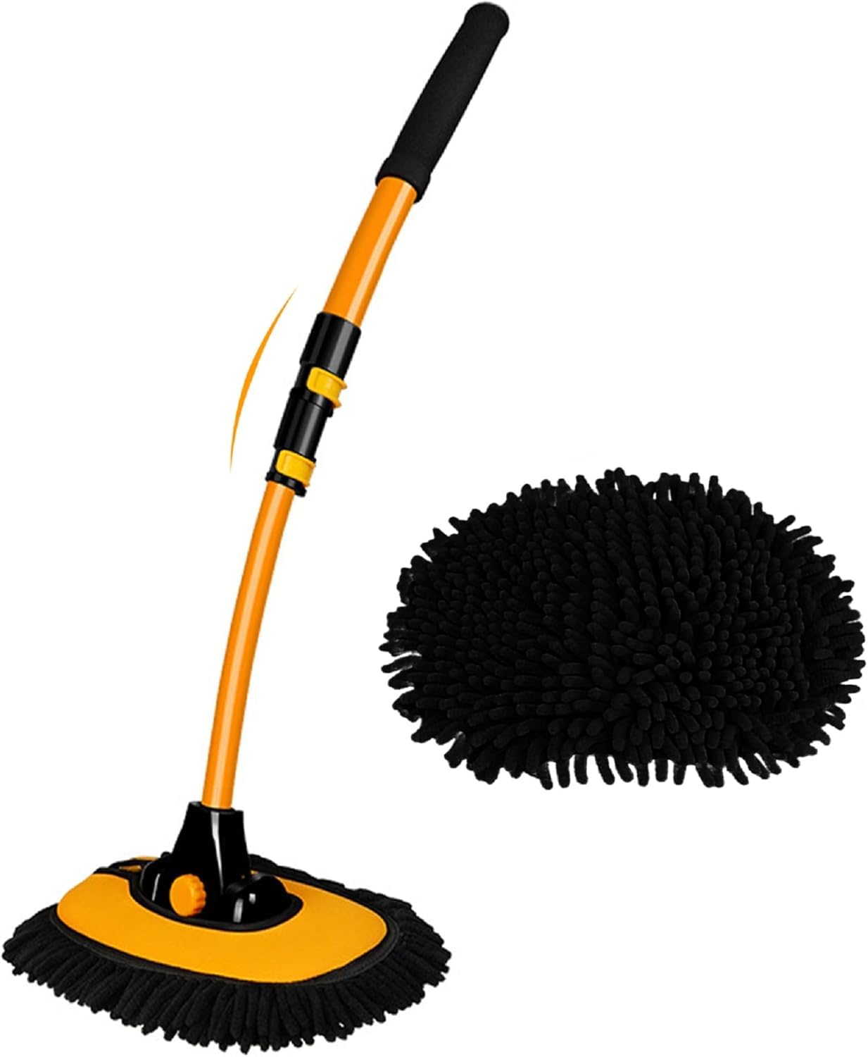 NEZENO 43 Car Wash Brush with Long Handle Chenille Microfiber Car Wash Kit Mitt Retractable Bent Pole Car Wash Mop for Cars RV
