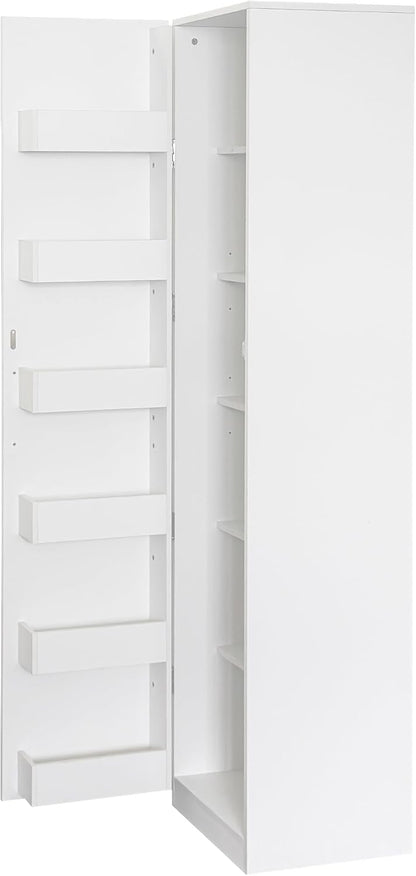 KEIKI 15.75" W Slim Kitchen Pantry Storage Cabinet with Door-Side Rack & Shelves, Tall Narrow Freestanding Sideboard Wood Hutch Food Pantries Cupboard for Coffee Bar, Dining Room