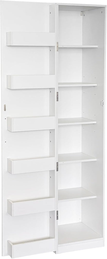 KEIKI 15.75" W Slim Kitchen Pantry Storage Cabinet with Door-Side Rack & Shelves, Tall Narrow Freestanding Sideboard Wood Hutch Food Pantries Cupboard for Coffee Bar, Dining Room