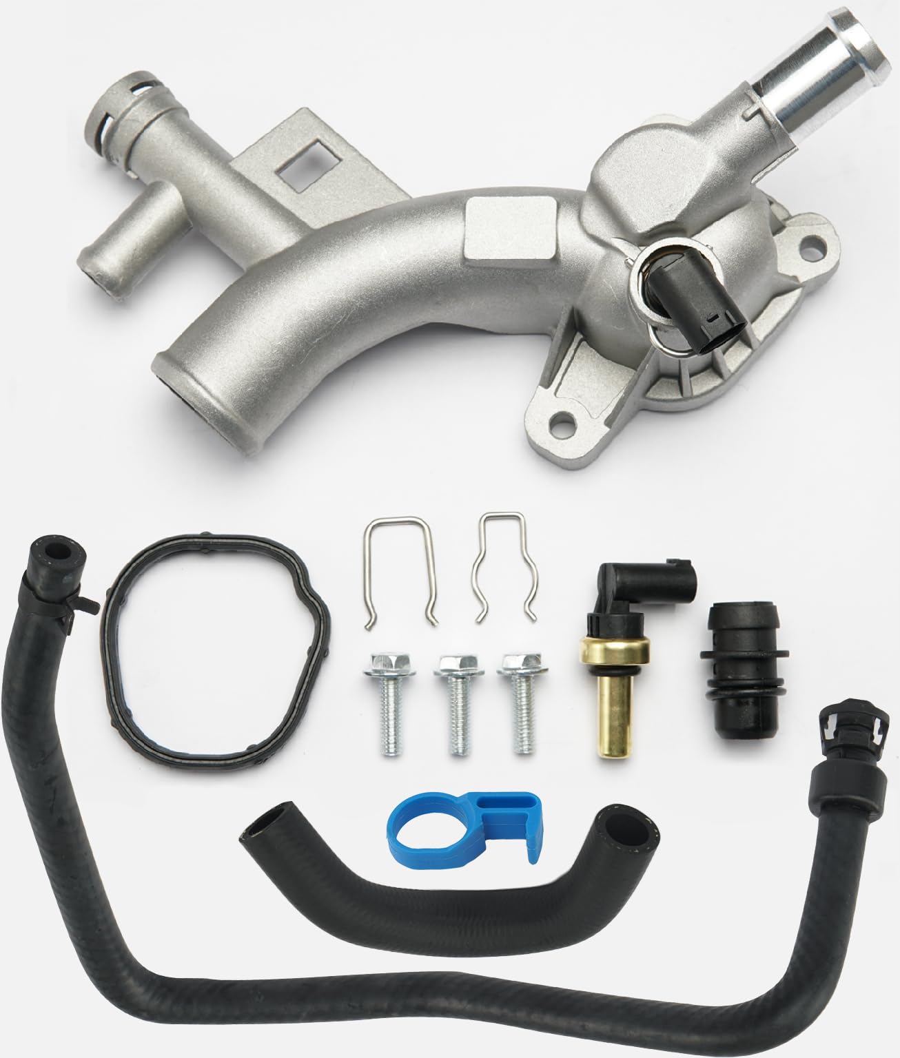 Aluminum Engine Coolant Housing Water Outlet Kit with Inlet Hose and Oil Cooler Hose Compatible with 2011-2021 Chevy Cruze Sonic