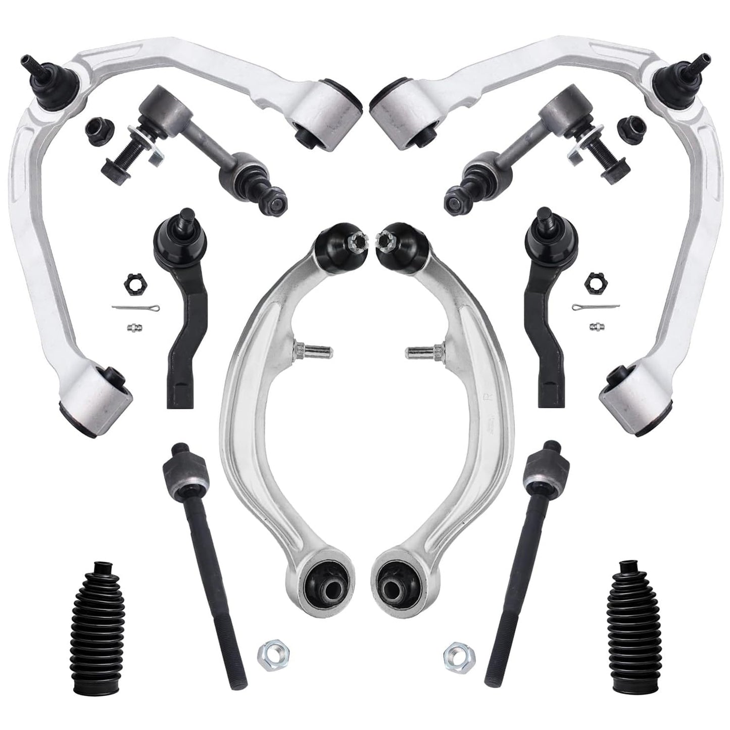 Detroit Axle - RWD Front 12pc Control Arms Kit for 03-07 INFINITI G35, 03-09 Nissan 350Z, 4 Control Arms 4 Tie Rods 2 Sway Bars