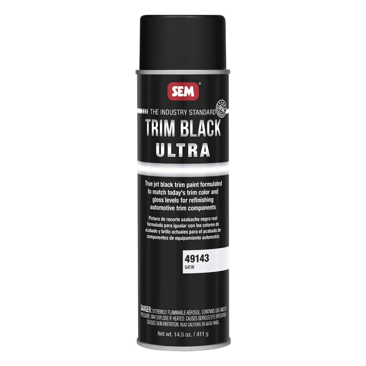 SEM 49143 Trim Black Ultra, Black Spray Paint with Satin Finish| Designed for Plastic, Aluminum, Steel and Stainless Steel, 14.5