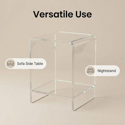 Clear Acrylic End Table/Nightstand,22" H Sleek and Durable Bedside Storage. Ideal for Bedrooms, Living Rooms, and Modern Interiors. (2 Tier- Bottom)