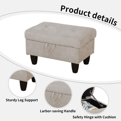 Storage Ottoman Bench,28.5" Large Square Ottoman with Storage, Foot Rest Footstool Bench Coffee Table with Thick Cushion for Home Decor/Entryway/Living Room/Bedroom/Rv Car,Brown Light Flannel