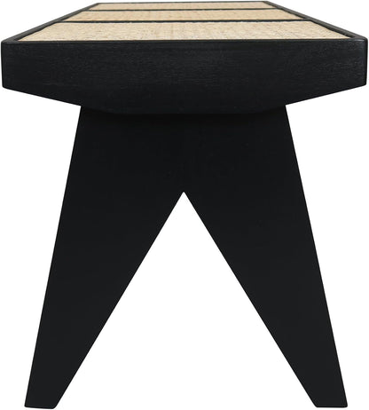 East at Main Black Wood Cane Bench for Entryway, Bedroom, or Living Room – Woven Rattan Seat, Boho Accent Bench for Hallway or Foot of Bed – 45” Long, Easy Assembly