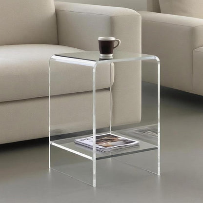 Clear Acrylic End Table/Nightstand,22" H Sleek and Durable Bedside Storage. Ideal for Bedrooms, Living Rooms, and Modern Interiors. (2 Tier- Bottom)