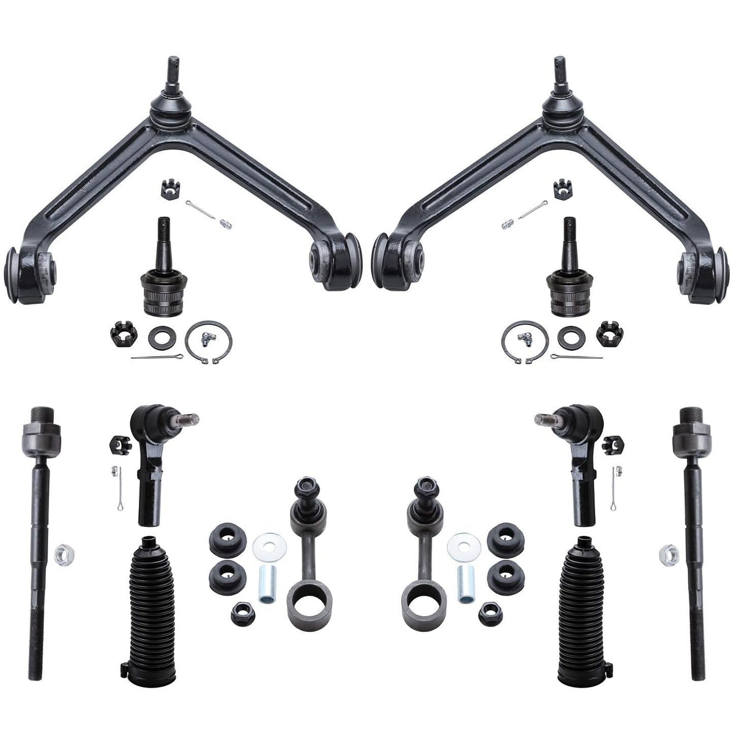 Detroit Axle - Front End 12pc Suspension Kit for 2004-2009 Dodge Durango Chrysler Aspen 2005 2006 2007 2008, 2 Upper Control Arm