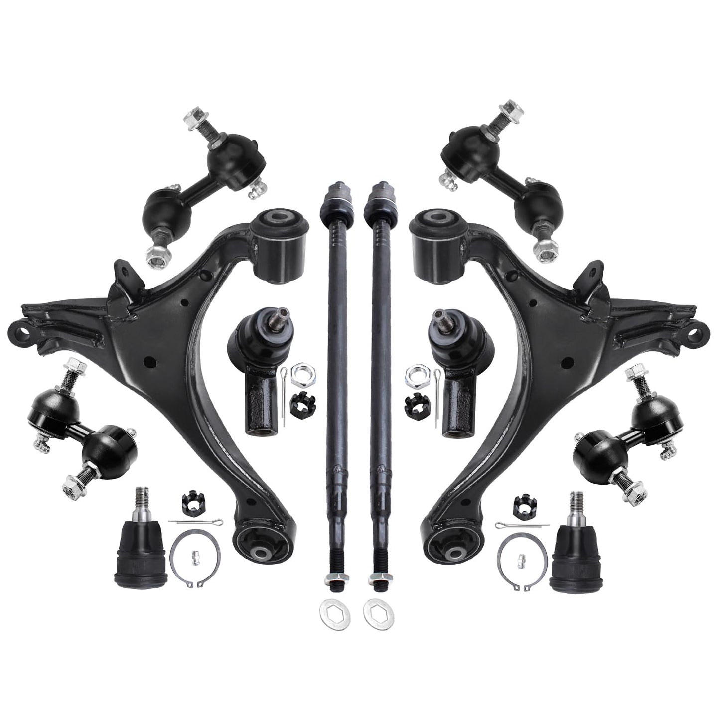Detroit Axle - 12pc Front End Suspension Kit for 2001-2005 Honda Civic 2 Lower Control Arms 2 Lower Ball Joints 4 Inner & Outer