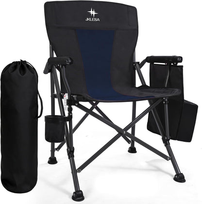 XL Premium Camping Chair - 400lb Capacity, Oversized 23.7" Wide Seat, Heavy Duty 600D Oxford Fabric, Padded Camping Chair Portable for Outdoor, Beach, Tailgate Parties Black/Blue